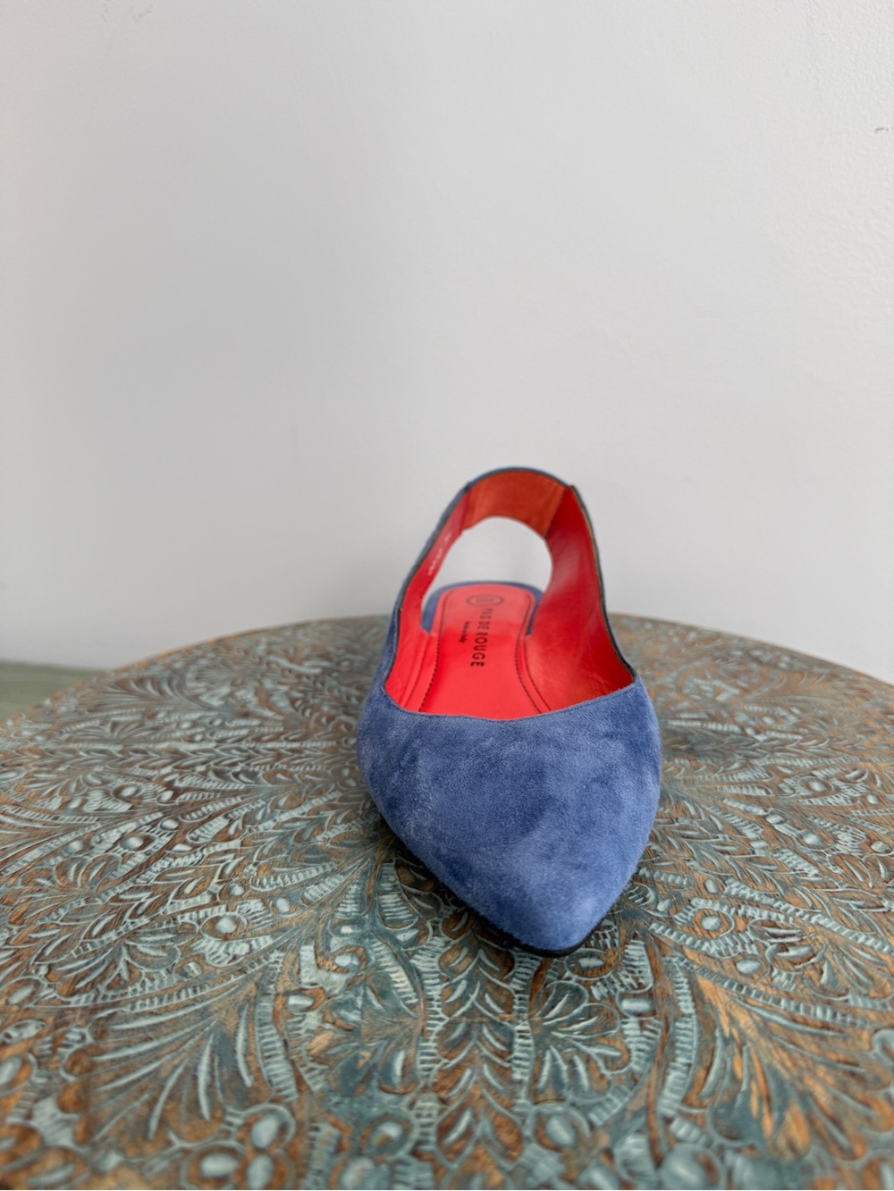 New! Pas De Rouge Janet pointed toe blue suede slingbacks size 38 - Picture 4 of 14